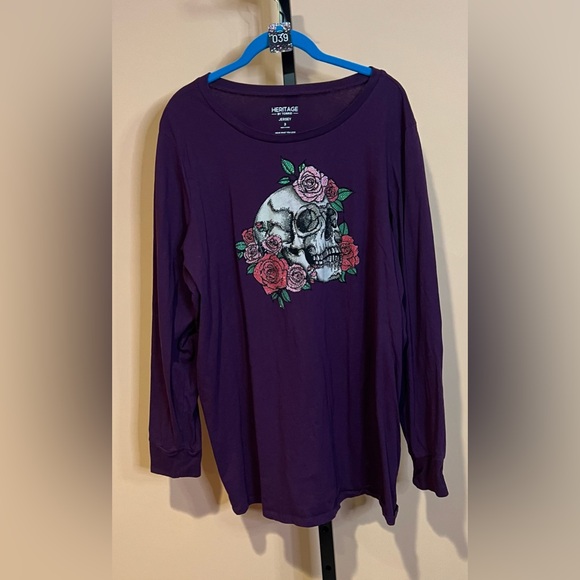 Torrid Purple Skull and Roses Long Sleeve Tee - Picture 1 of 4